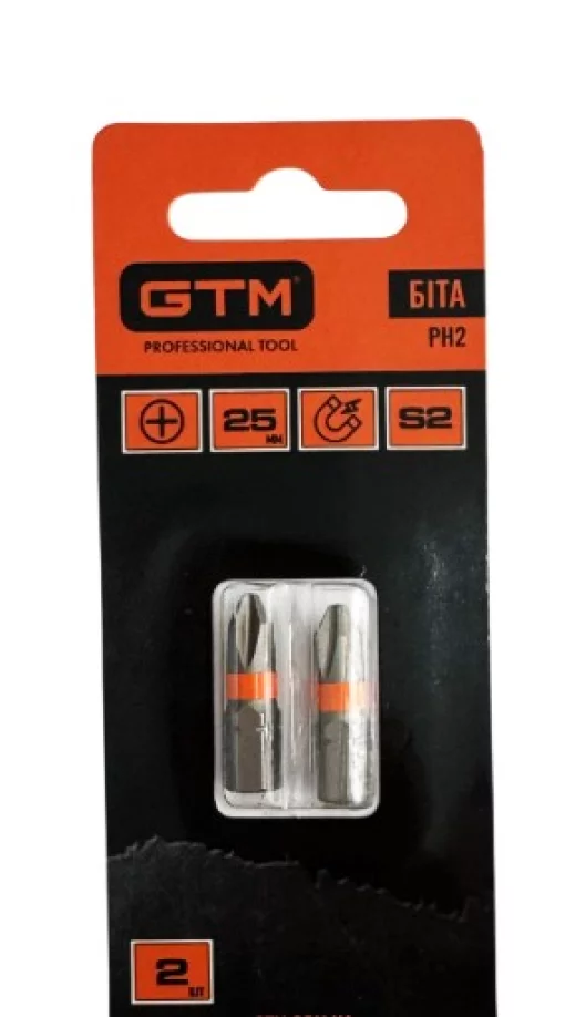Біти GTM PH2, 25 мм, зі сталі S2, 2 од.