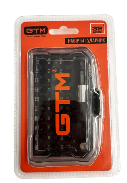 Набір біт GTM, 25 мм,&nbsp;32шт, з бітотримачем 1/4" та адаптером 1/4" (60 мм)