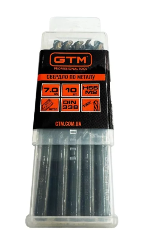 Сверло 7,0 мм GTM HSS-TiN 10шт с двойным покрытием