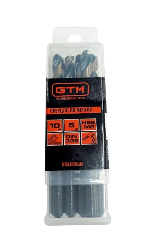 Сверло 10,0 мм GTM HSS-TiN 5шт с двойным покрытием